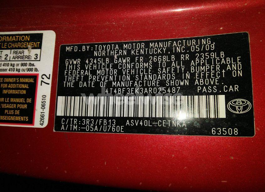 Photo 9 of 2010 Toyota Camry LE (VIN 4T4BF3EK3AR025487)