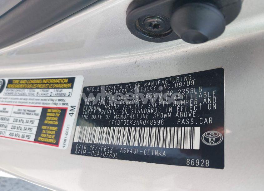 Photo 9 of 2010 Toyota Camry LE/SE/XLE (VIN 4T4BF3EK3AR048896)