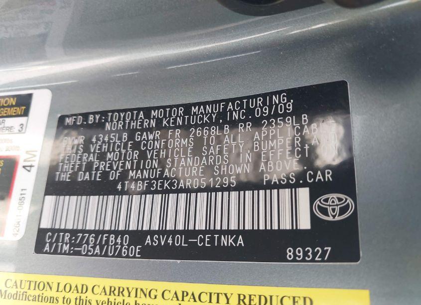 Photo 9 of 2010 Toyota Camry LE (VIN 4T4BF3EK3AR051295)