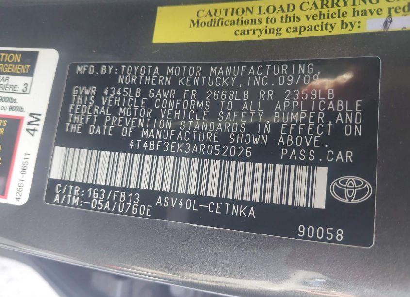 Photo 9 of 2010 Toyota Camry LE (VIN 4T4BF3EK3AR052026)