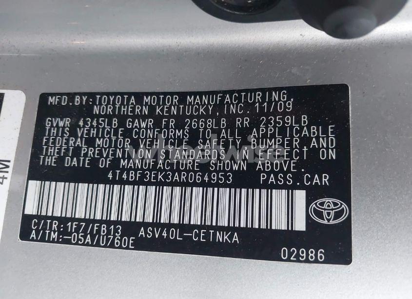 Photo 9 of 2010 Toyota Camry LE (VIN 4T4BF3EK3AR064953)