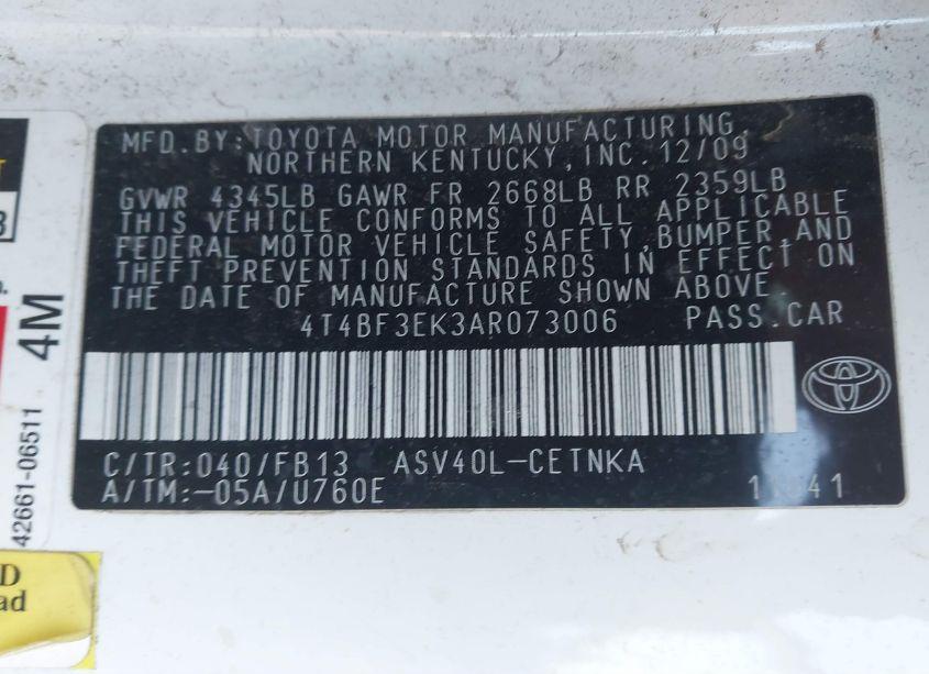 Photo 9 of 2010 Toyota Camry LE (VIN 4T4BF3EK3AR073006)