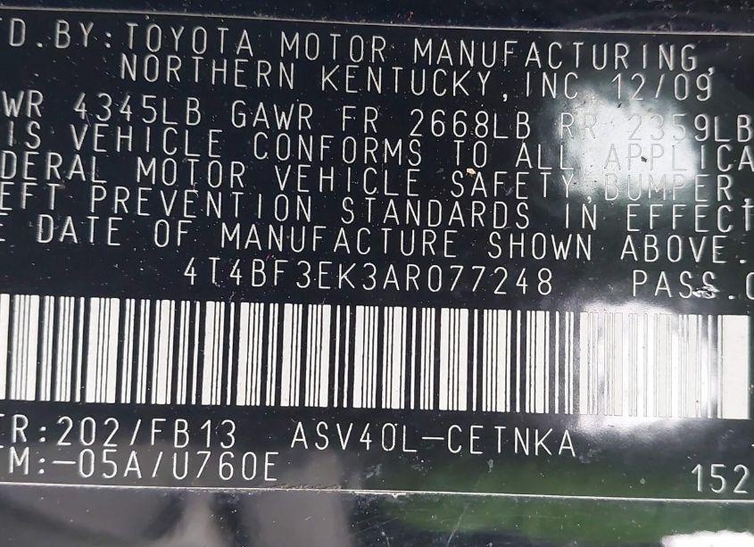 Photo 9 of 2010 Toyota Camry LE (VIN 4T4BF3EK3AR077248)