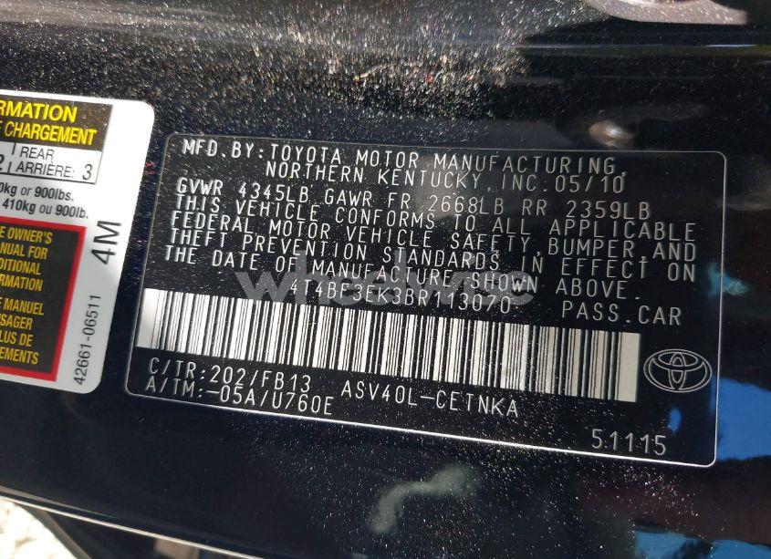 Photo 9 of 2011 Toyota Camry LE (VIN 4T4BF3EK3BR113070)