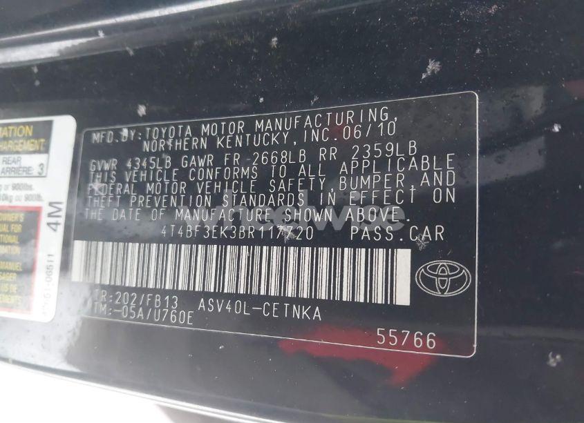 Photo 9 of 2011 Toyota Camry LE (VIN 4T4BF3EK3BR117720)