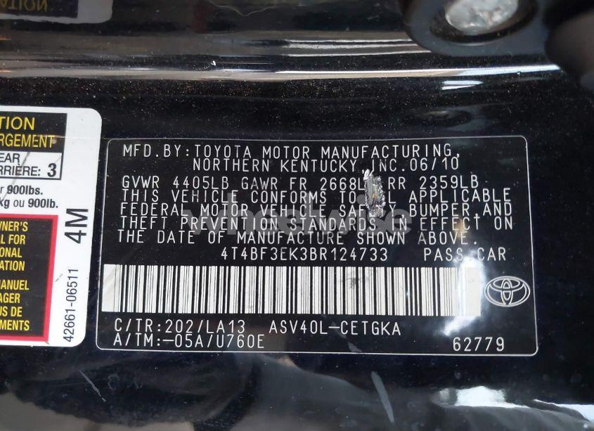 Photo 9 of 2011 Toyota Camry XLE (VIN 4T4BF3EK3BR124733)