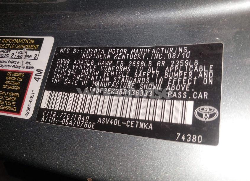 Photo 9 of 2011 Toyota Camry LE (VIN 4T4BF3EK3BR136333)