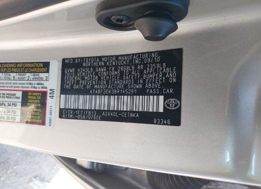 Photo 9 of 2011 Toyota Camry LE (VIN 4T4BF3EK3BR145291)