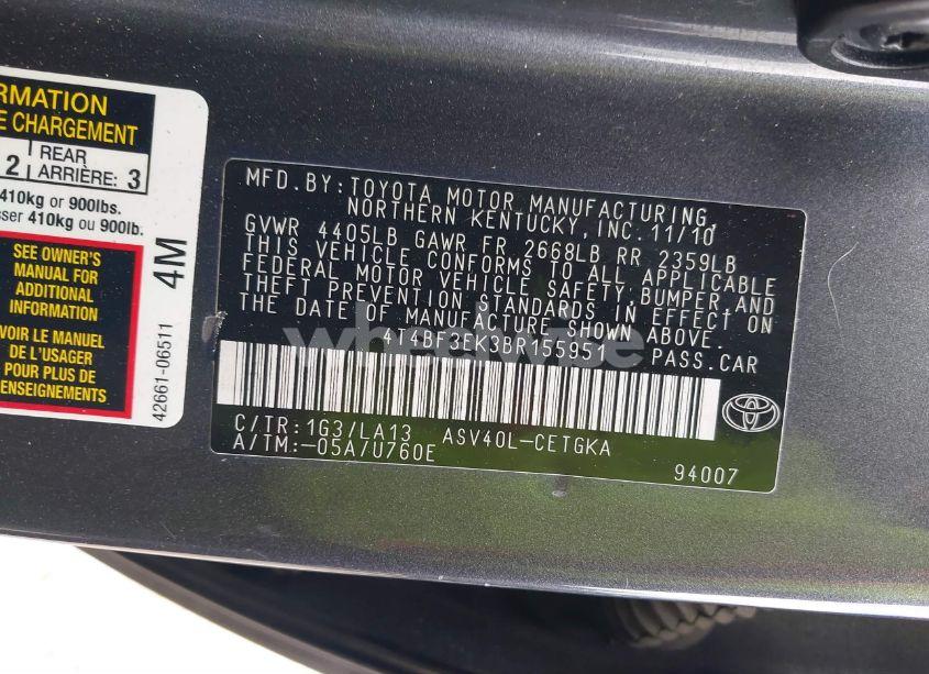 Photo 9 of 2011 Toyota Camry XLE (VIN 4T4BF3EK3BR155951)