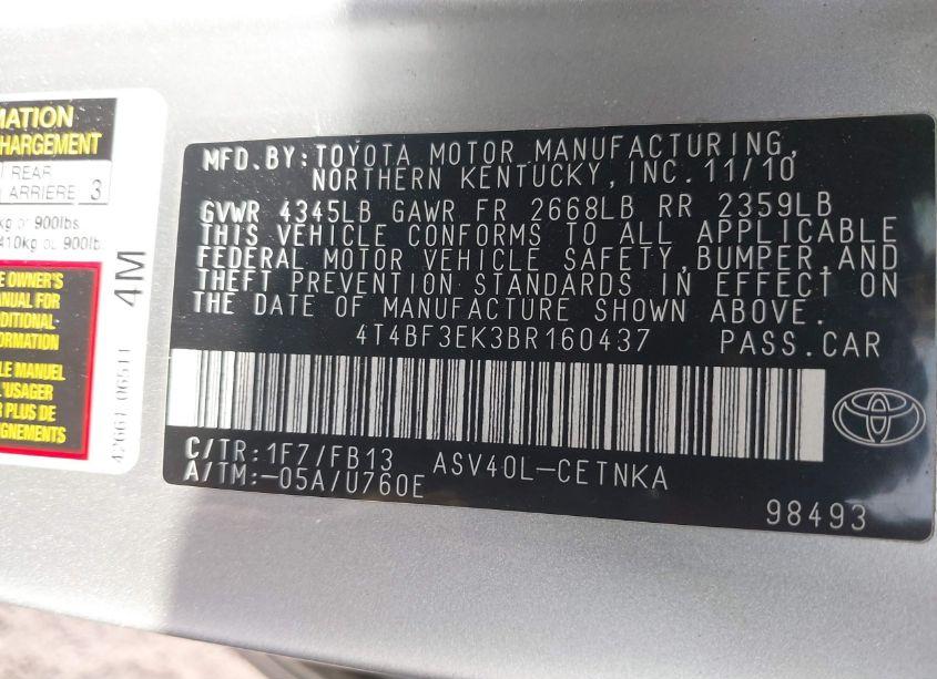 Photo 9 of 2011 Toyota Camry LE (VIN 4T4BF3EK3BR160437)