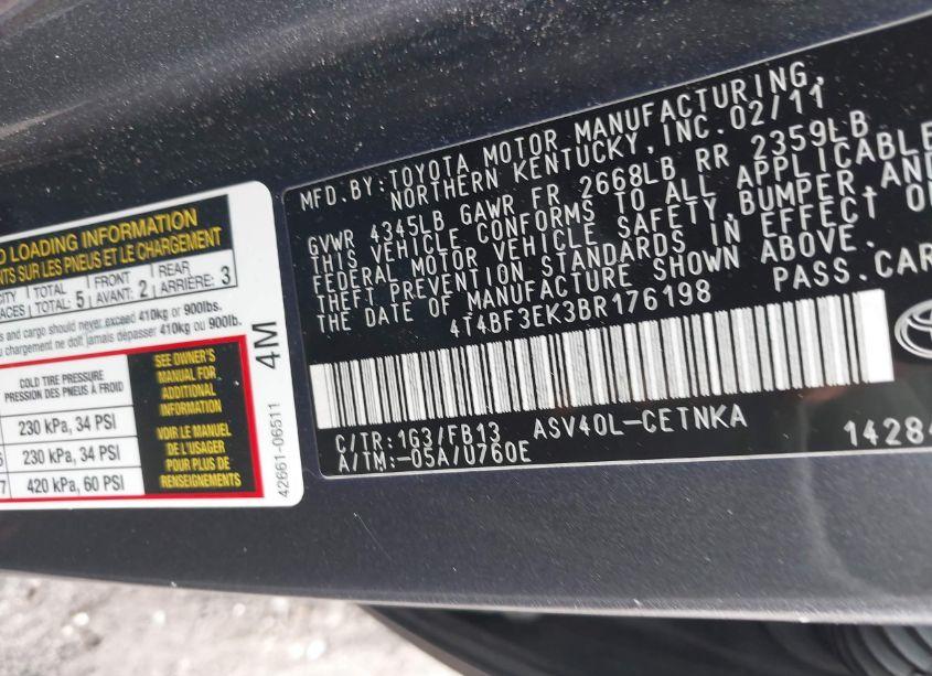 Photo 9 of 2011 Toyota Camry LE (VIN 4T4BF3EK3BR176198)