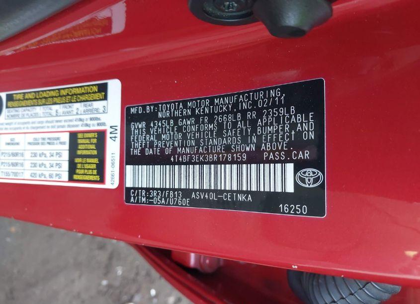 Photo 9 of 2011 Toyota Camry LE (VIN 4T4BF3EK3BR178159)