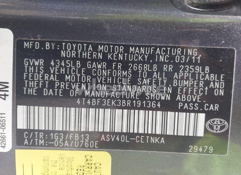 Photo 9 of 2011 Toyota Camry LE (VIN 4T4BF3EK3BR191364)
