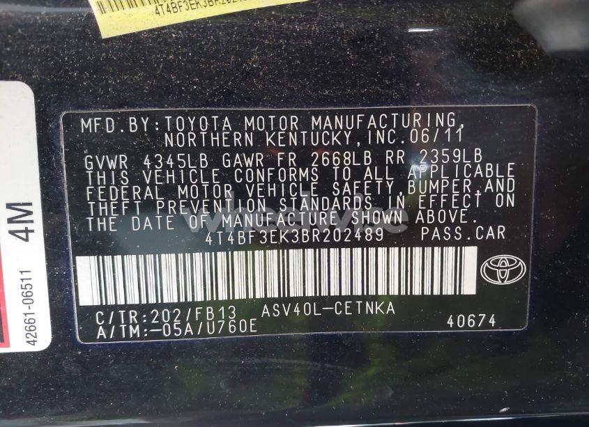 Photo 9 of 2011 Toyota Camry LE (VIN 4T4BF3EK3BR202489)