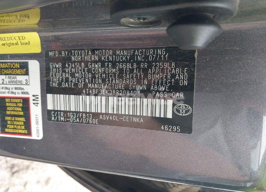 Photo 9 of 2011 Toyota Camry LE (VIN 4T4BF3EK3BR208101)