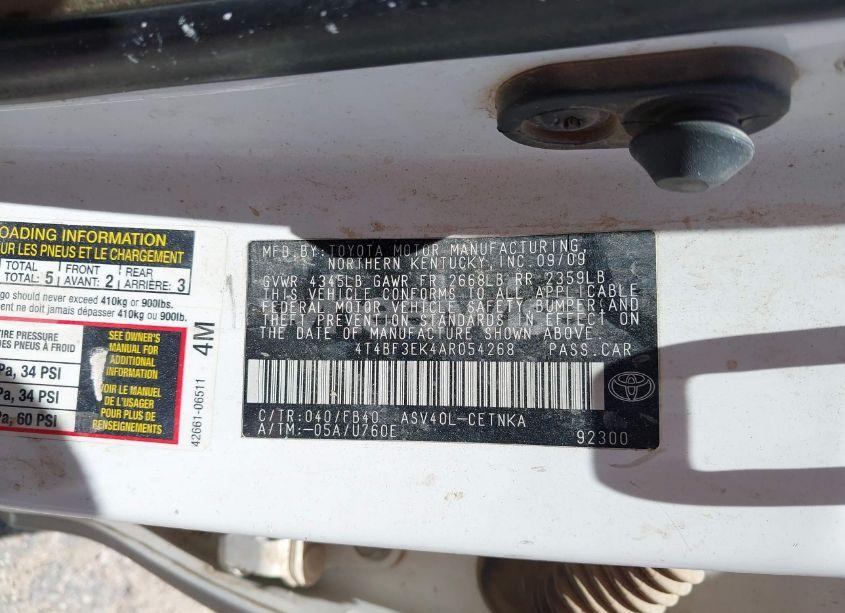 Photo 9 of 2010 Toyota Camry BASE (RETAIL ORDERS ONLY) (A5) (VIN 4T4BF3EK4AR054268)