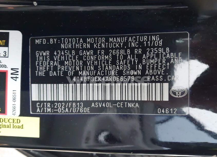 Photo 9 of 2010 Toyota Camry LE (VIN 4T4BF3EK4AR066579)