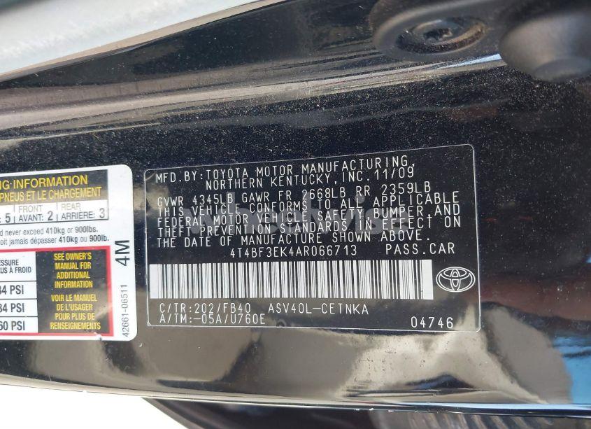 Photo 9 of 2010 Toyota Camry LE (VIN 4T4BF3EK4AR066713)