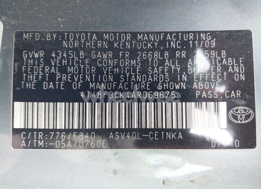 Photo 9 of 2010 Toyota Camry LE (VIN 4T4BF3EK4AR069675)