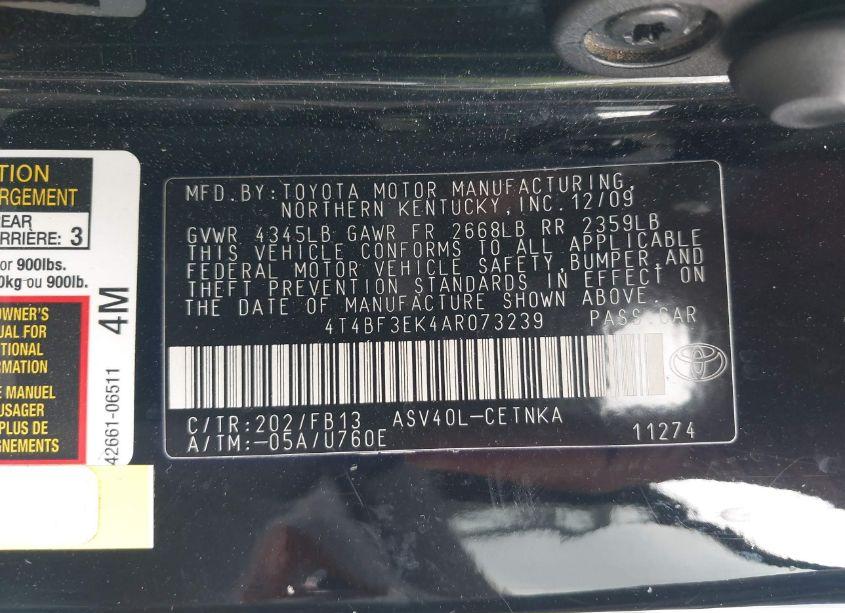 Photo 9 of 2010 Toyota Camry LE (VIN 4T4BF3EK4AR073239)