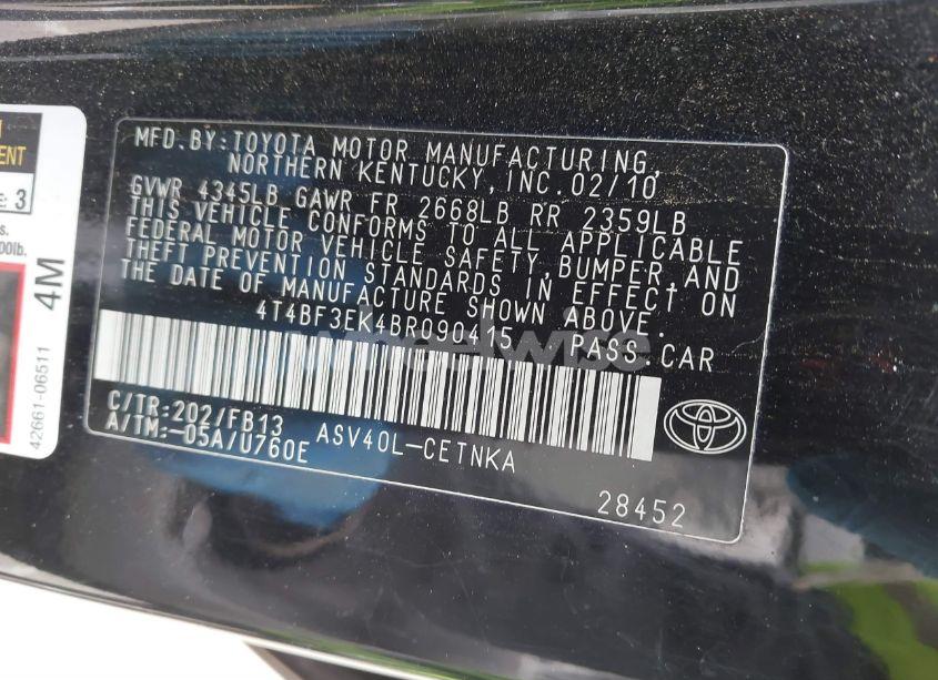 Photo 9 of 2011 Toyota Camry LE (VIN 4T4BF3EK4BR090415)