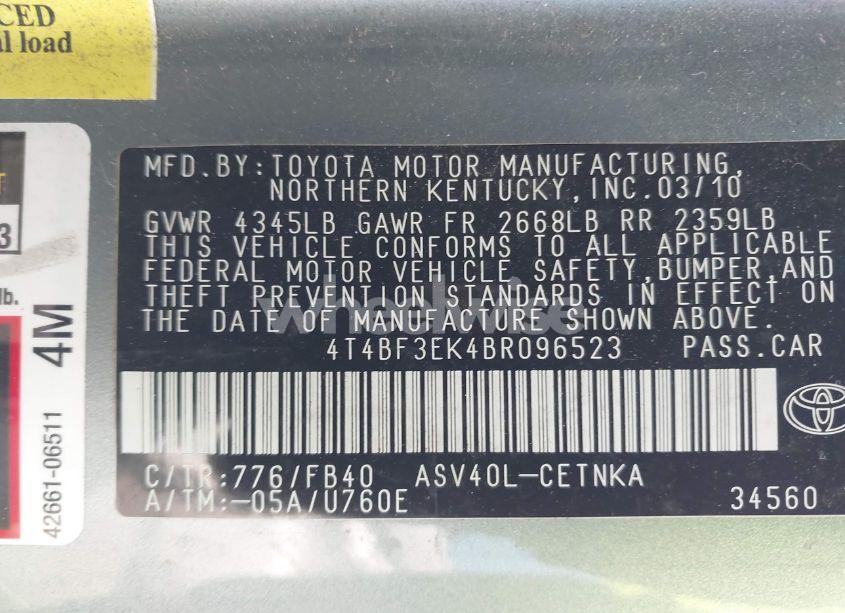 Photo 9 of 2011 Toyota Camry LE (VIN 4T4BF3EK4BR096523)