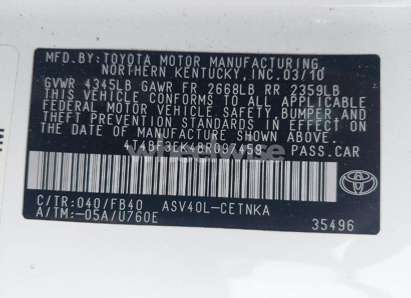 Photo 9 of 2011 Toyota Camry LE (VIN 4T4BF3EK4BR097459)