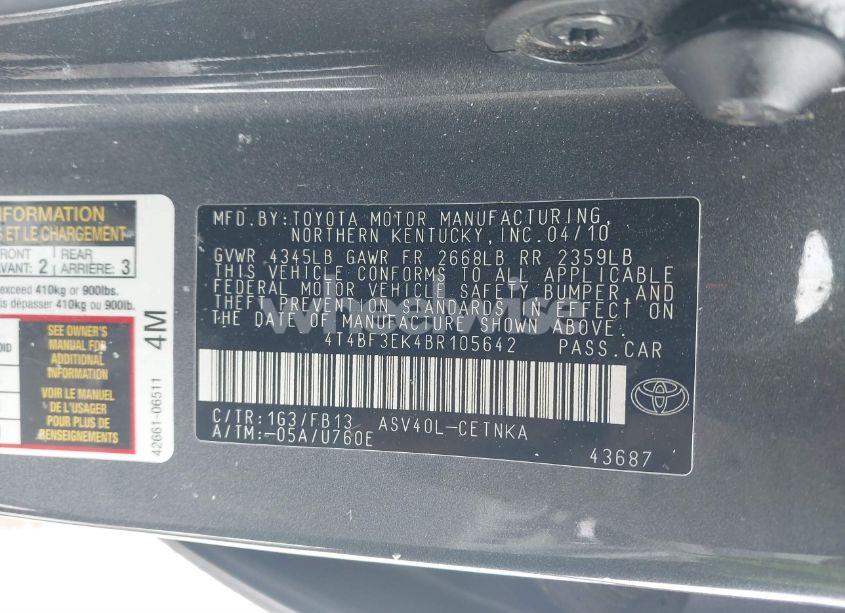 Photo 9 of 2011 Toyota Camry LE (VIN 4T4BF3EK4BR105642)