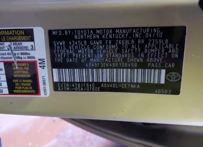 Photo 9 of 2011 Toyota Camry LE (VIN 4T4BF3EK4BR108458)