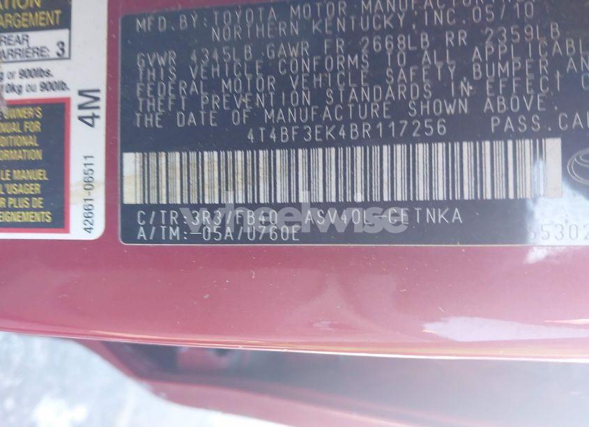 Photo 9 of 2011 Toyota Camry LE (VIN 4T4BF3EK4BR117256)