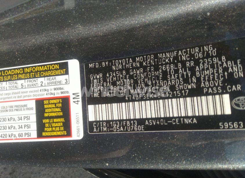 Photo 9 of 2011 Toyota Camry LE (VIN 4T4BF3EK4BR121517)