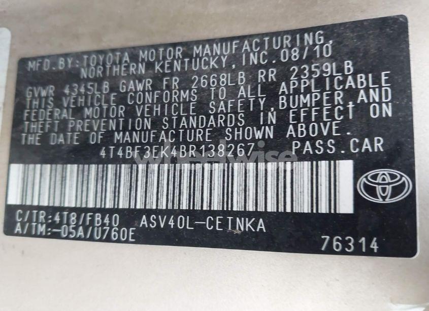 Photo 9 of 2011 Toyota Camry LE (VIN 4T4BF3EK4BR138267)