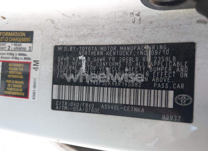 Photo 9 of 2011 Toyota Camry LE (VIN 4T4BF3EK4BR145882)