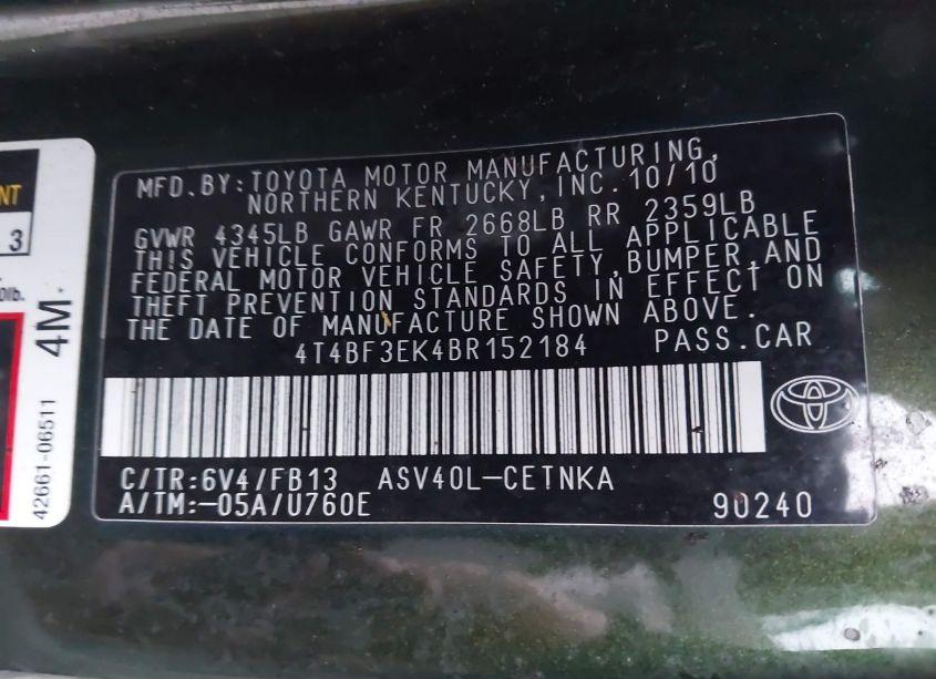 Photo 9 of 2011 Toyota Camry LE (VIN 4T4BF3EK4BR152184)