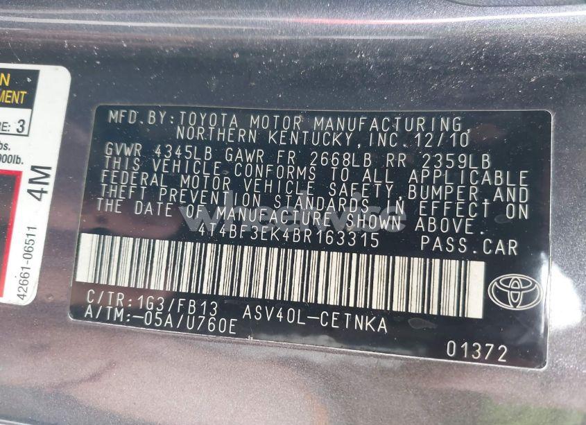 Photo 9 of 2011 Toyota Camry LE (VIN 4T4BF3EK4BR163315)