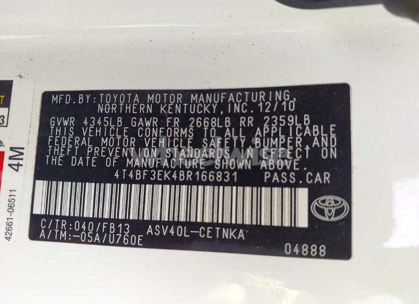 Photo 9 of 2011 Toyota Camry LE (VIN 4T4BF3EK4BR166831)