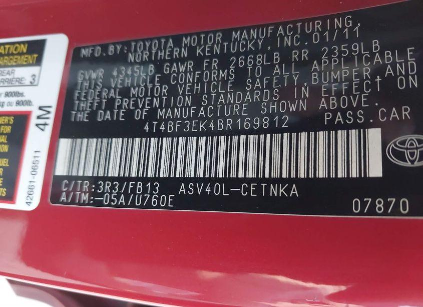 Photo 9 of 2011 Toyota Camry LE (VIN 4T4BF3EK4BR169812)