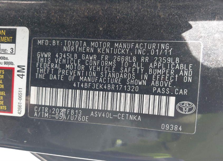 Photo 9 of 2011 Toyota Camry LE (VIN 4T4BF3EK4BR171320)