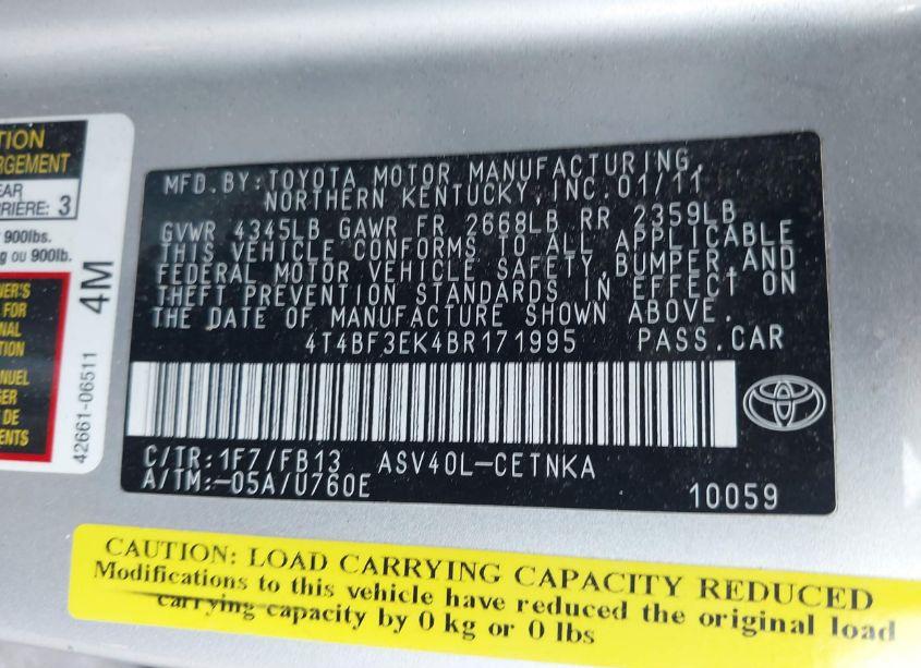 Photo 9 of 2011 Toyota Camry LE (VIN 4T4BF3EK4BR171995)