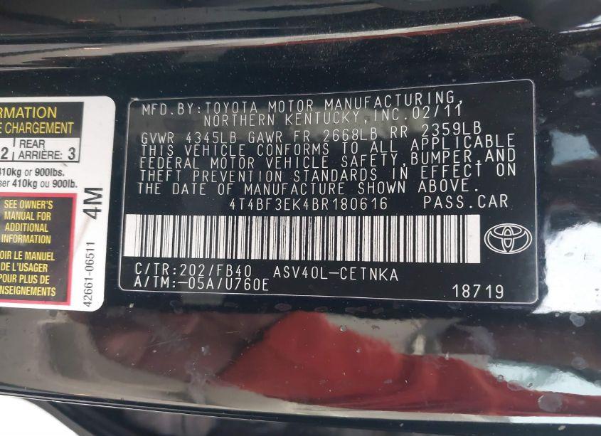 Photo 9 of 2011 Toyota Camry LE (VIN 4T4BF3EK4BR180616)