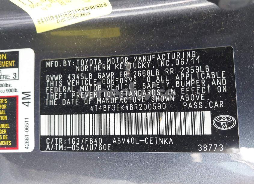 Photo 9 of 2011 Toyota Camry LE (VIN 4T4BF3EK4BR200590)