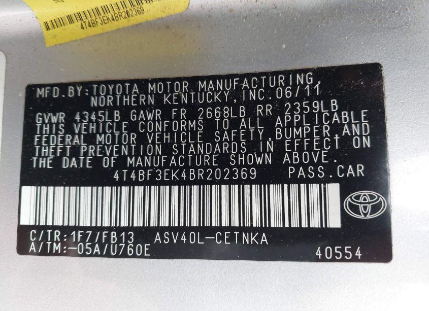 Photo 9 of 2011 Toyota Camry LE (VIN 4T4BF3EK4BR202369)