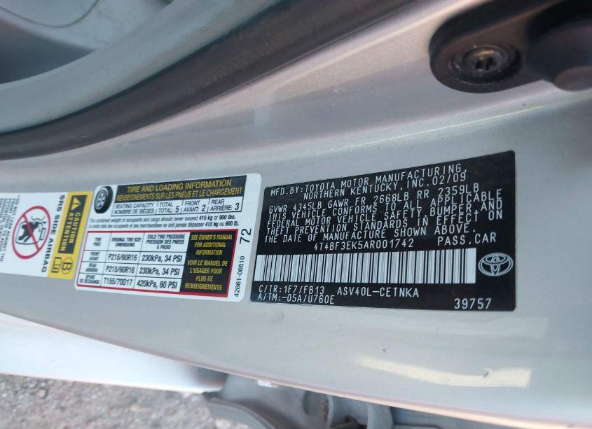 Photo 9 of 2010 Toyota Camry LE (VIN 4T4BF3EK5AR001742)