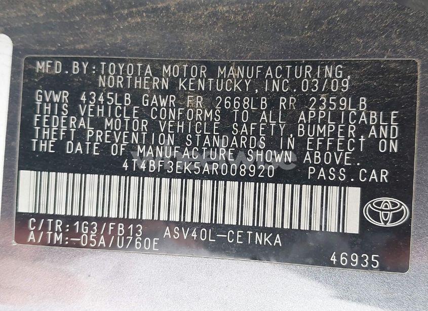 Photo 14 of 2010 Toyota Camry LE/SE/XLE (VIN 4T4BF3EK5AR008920)