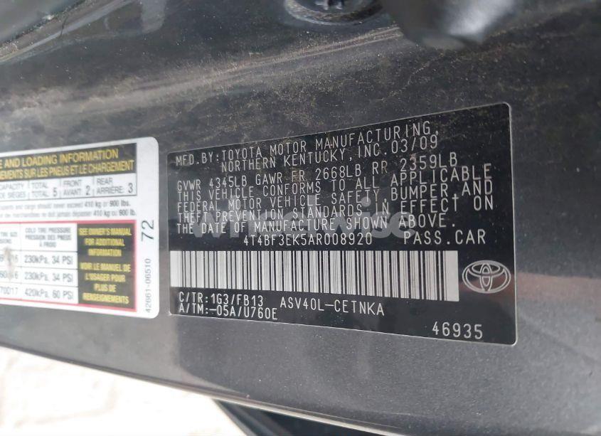 Photo 9 of 2010 Toyota Camry LE/SE/XLE (VIN 4T4BF3EK5AR008920)