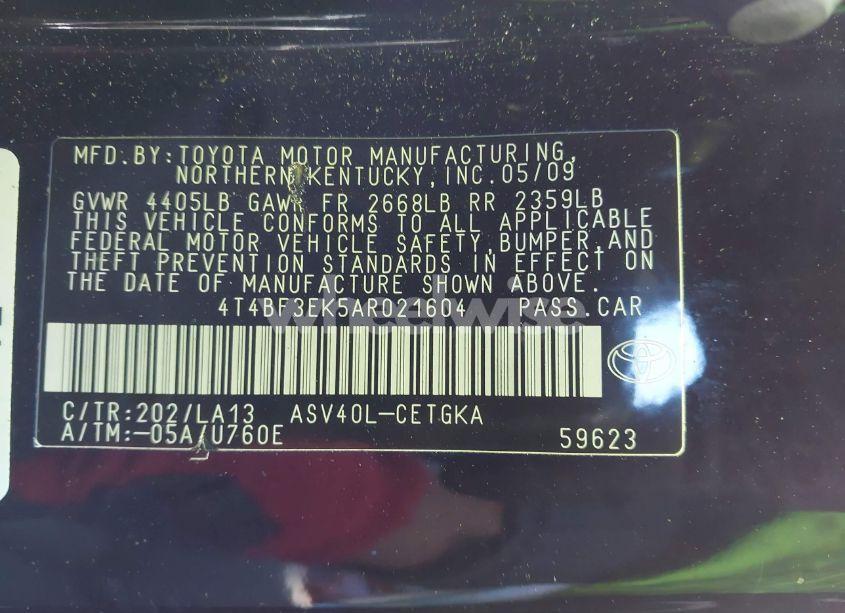 Photo 9 of 2010 Toyota Camry XLE (VIN 4T4BF3EK5AR021604)