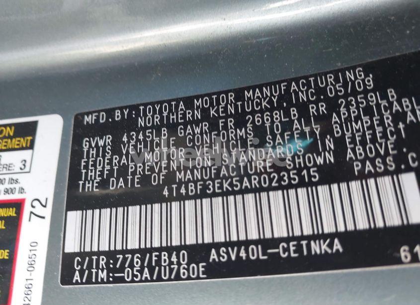 Photo 9 of 2010 Toyota Camry LE (VIN 4T4BF3EK5AR023515)