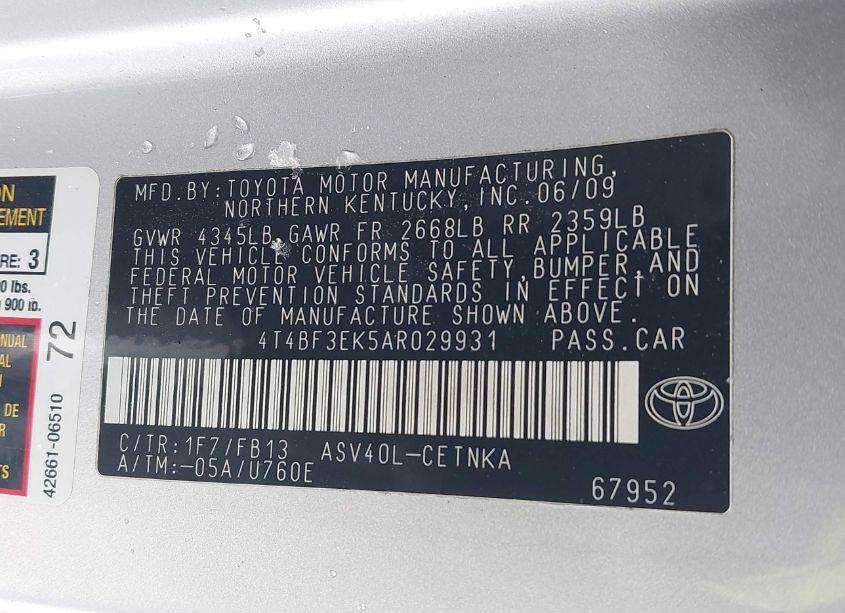 Photo 9 of 2010 Toyota Camry LE (VIN 4T4BF3EK5AR029931)