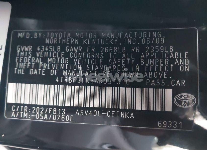 Photo 9 of 2010 Toyota Camry LE (VIN 4T4BF3EK5AR031310)