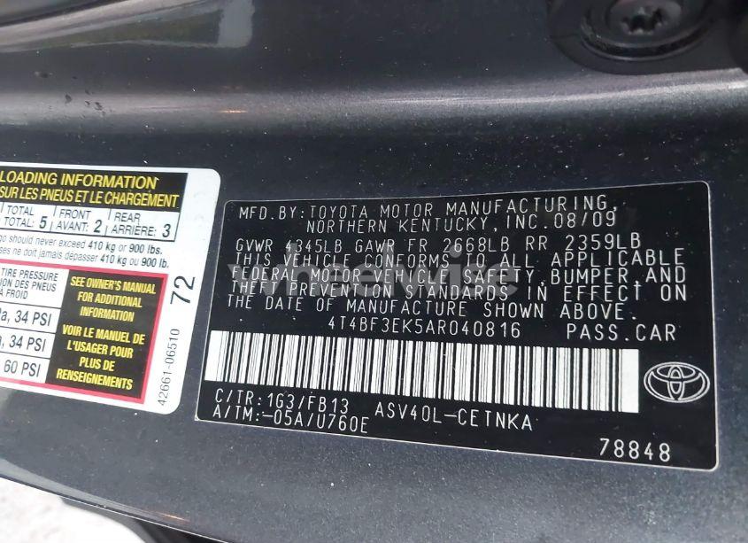Photo 9 of 2010 Toyota Camry LE (VIN 4T4BF3EK5AR040816)